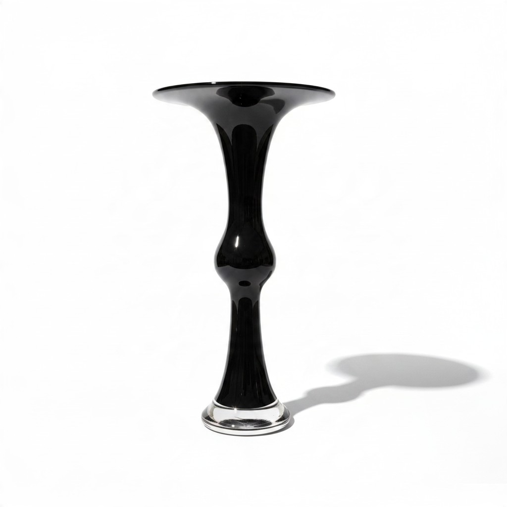 Vaso Qing II nero lucido di Vittorio Locatelli per Driade, con base trasparente e forma scultorea